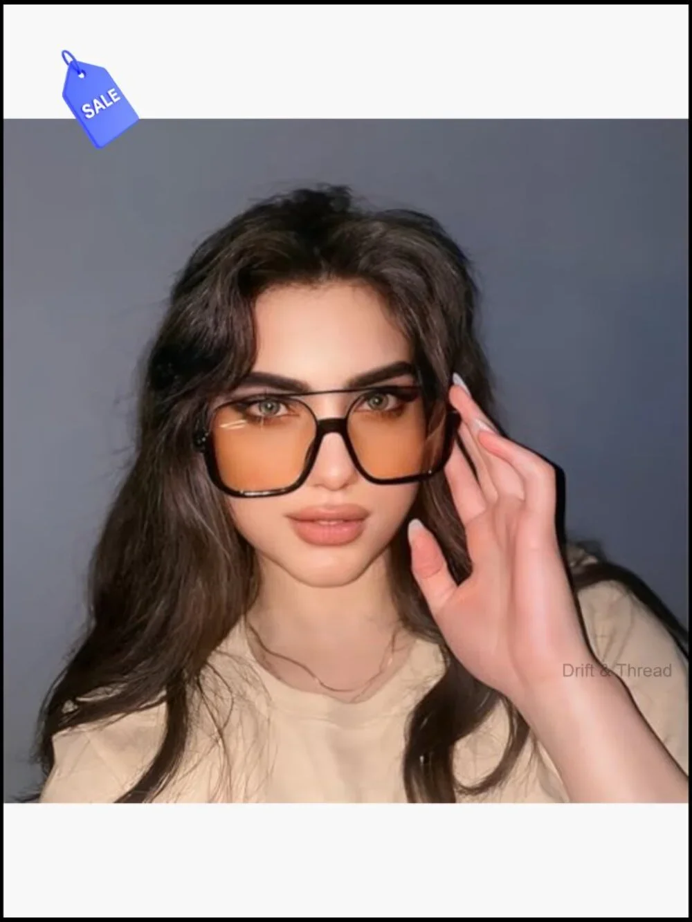 Retro Oversized Aviator Sunglasses Square Double Bridge Pilot Shades